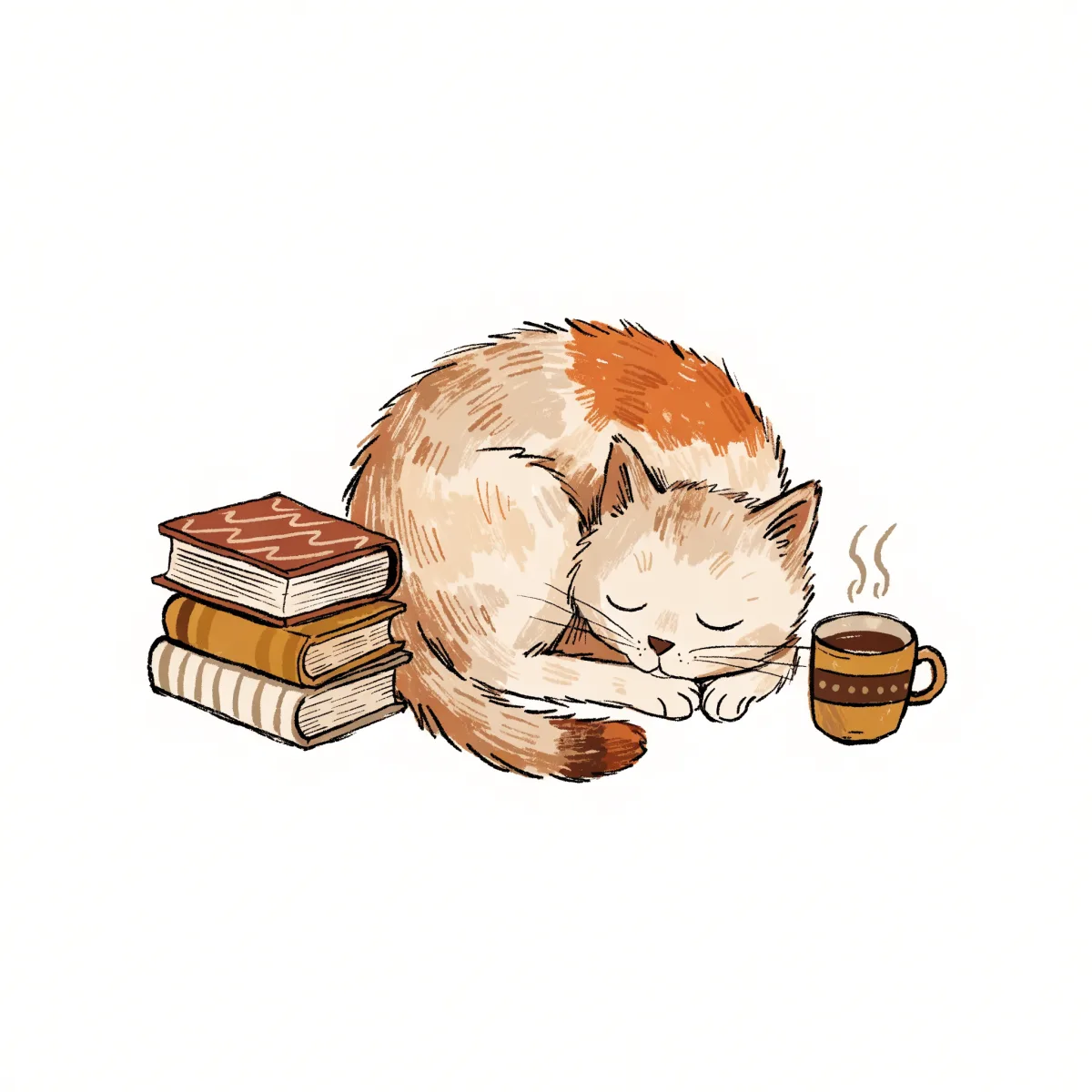 A cozy sleepy-cat-with-tea design generated with AI